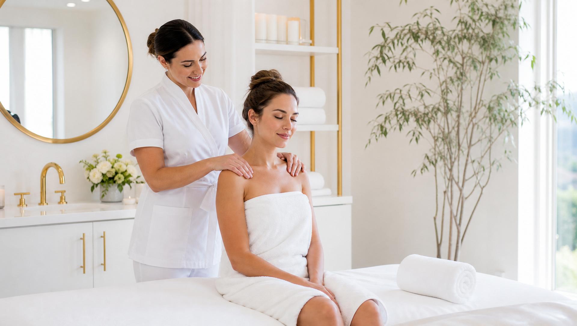 İskenderun Armonia Spa'da kadın terapistin kadın misafire profesyonel omuz masajı